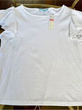 ANTONIO MELANI White Ruffle Sleeve Cotton Top